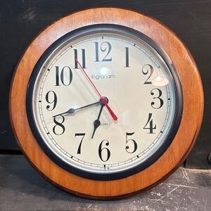 Ingraham Quartz Wood Wall Clock – 10" Diameter White Face | Classic Décor